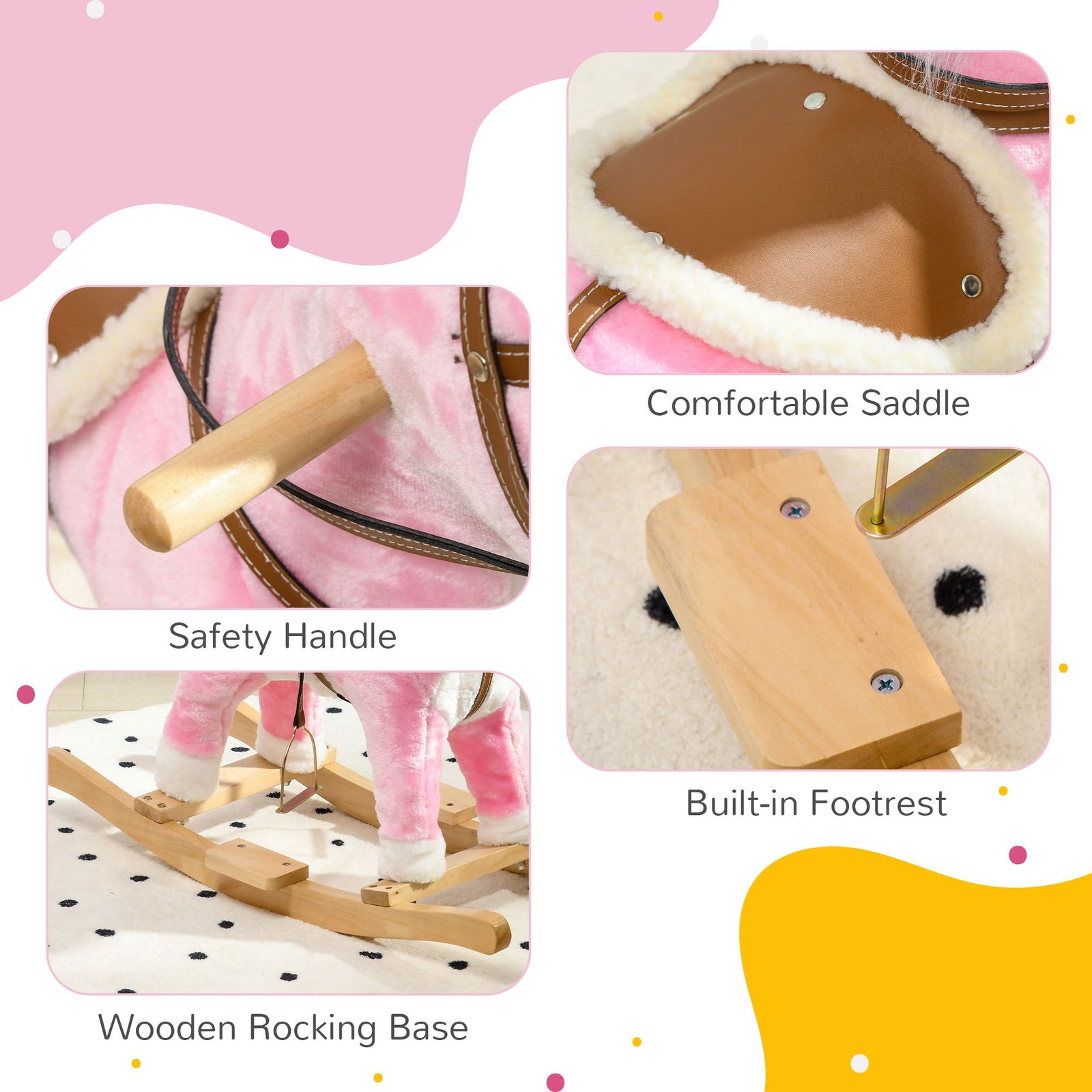 Wooden Ride On Horse, Ride On Pony Gift For Kids 3-6 Years, Pink