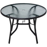 106cm Round Garden Dining Table W/ Tempered Glass Top