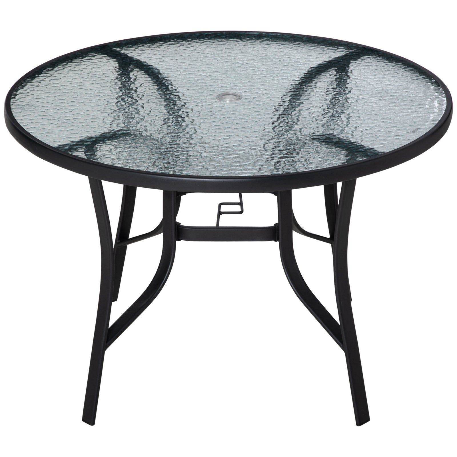 106cm Round Garden Dining Table W/ Tempered Glass Top
