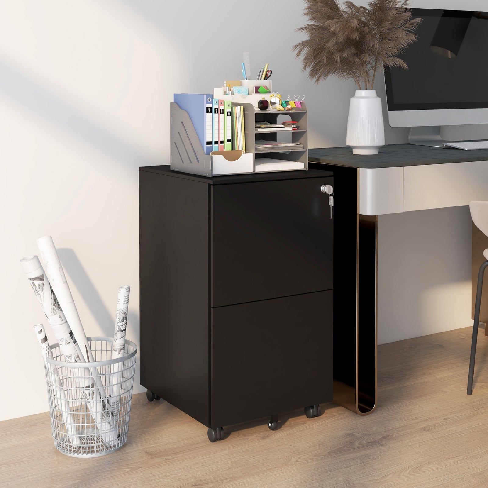 Steel File Cabinet With Lock And Hanging Bar For Letter A4 | One Size | Black
