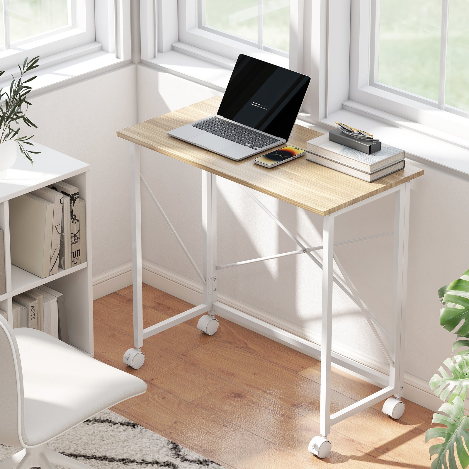 Folding Desk On Wheels, Writing Table For Home Office | Natural