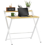 Folding Desk With 2-tier Shelf Home Office Maple Wood-effect