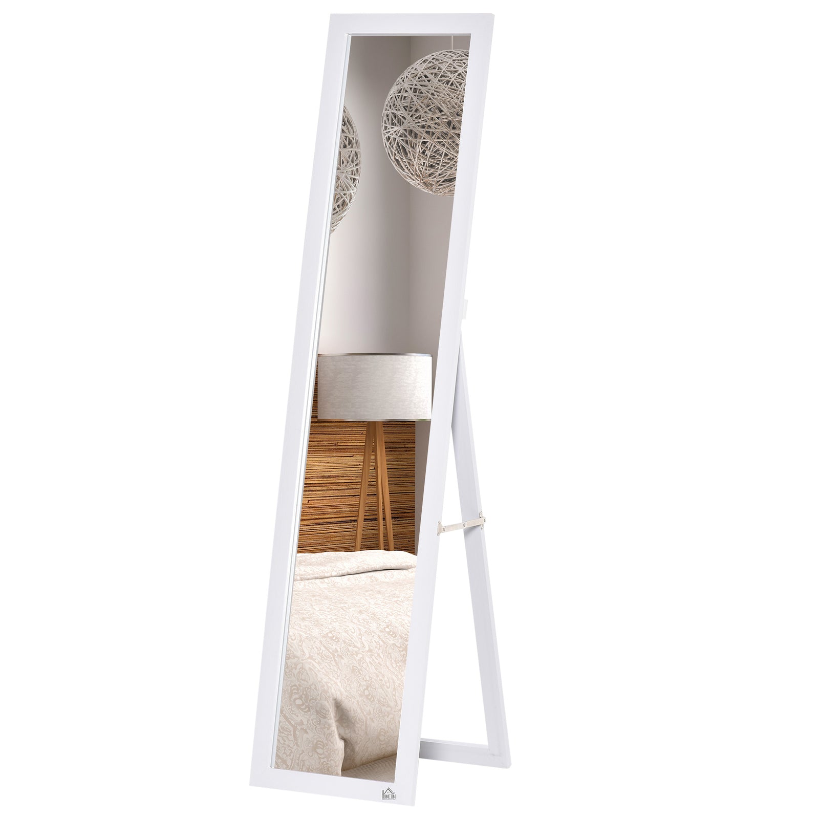 Full Length Mirror Floor Standing Wall-mounted Long Mirror | One Size | White