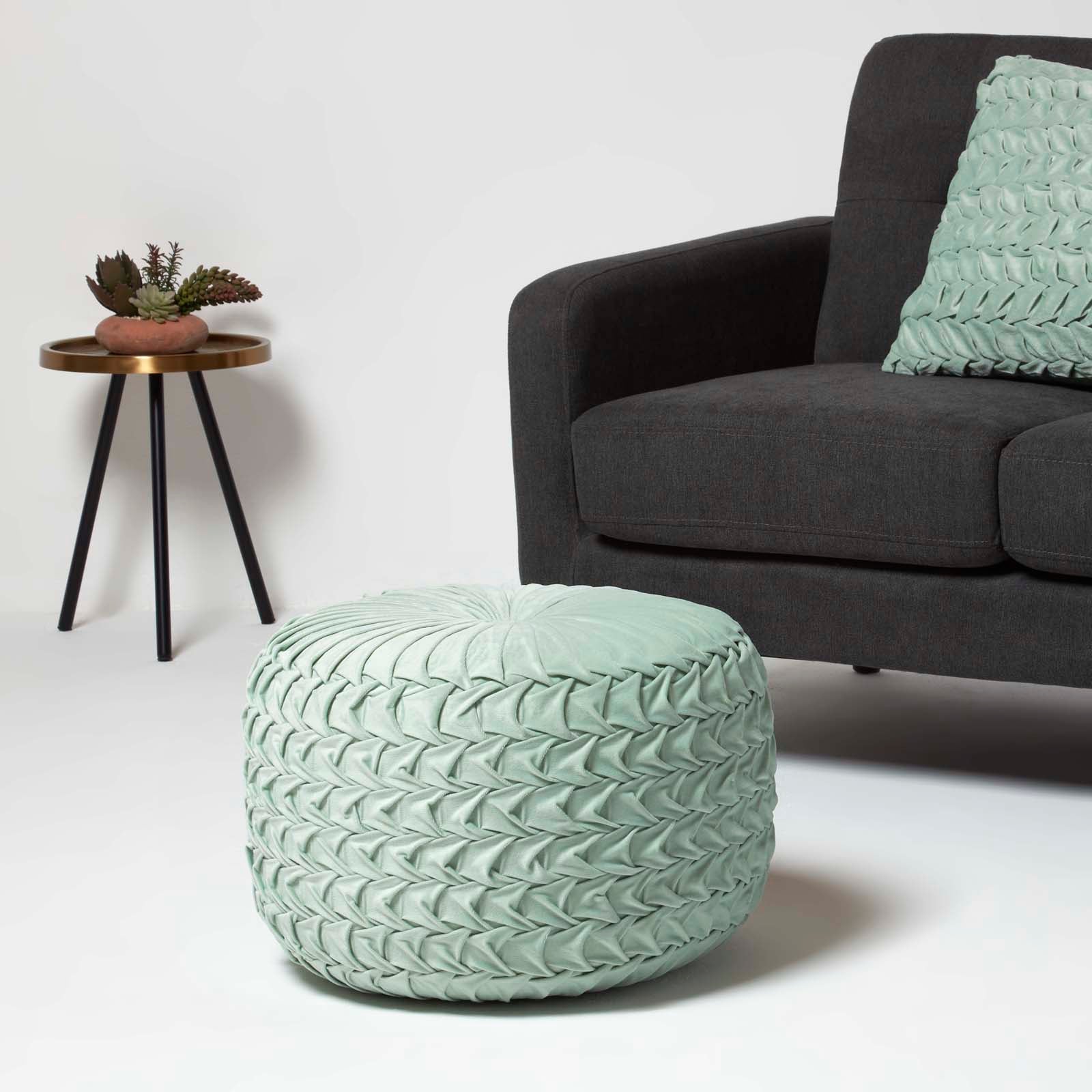 Grace Pleated Velvet Pouffe | 50cm x 35cm | Green