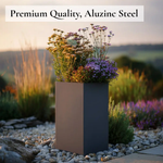 Zinc Galvanised Tall Square Planter | 25cm x 25cm x 50cm