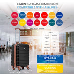 55x40x20cm Lightweight Luggage Hard Shell Cabin Suitcase 60+ Airlines Approved - Carry On Case - 4 Wheels | 55 x 40 x 20cm | Black & Brown