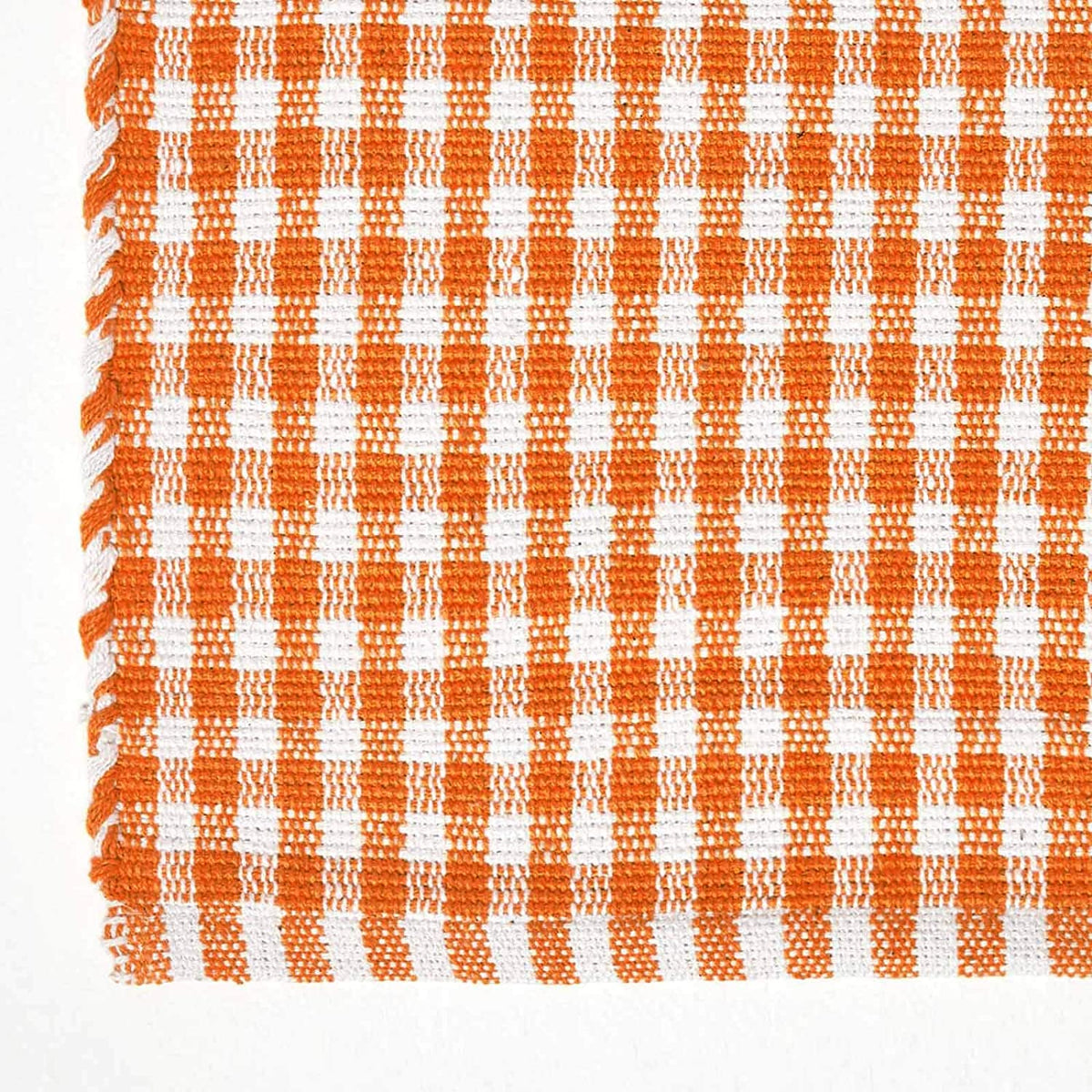 Cotton Gingham Check Rug Hand Woven | 120cm x 80cm | Orange