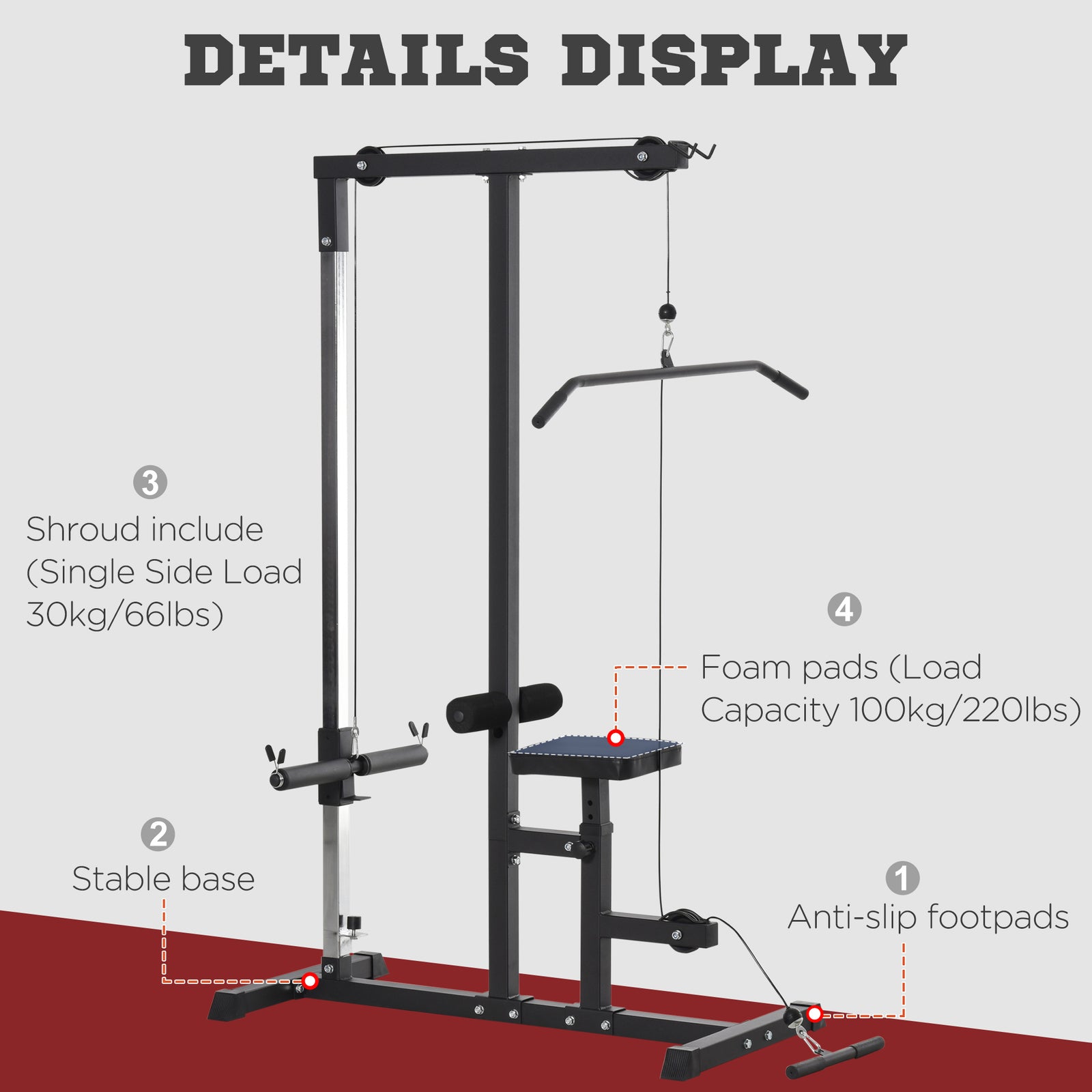 Pulldown Machine Dip Station - Adjustable Positions | Black