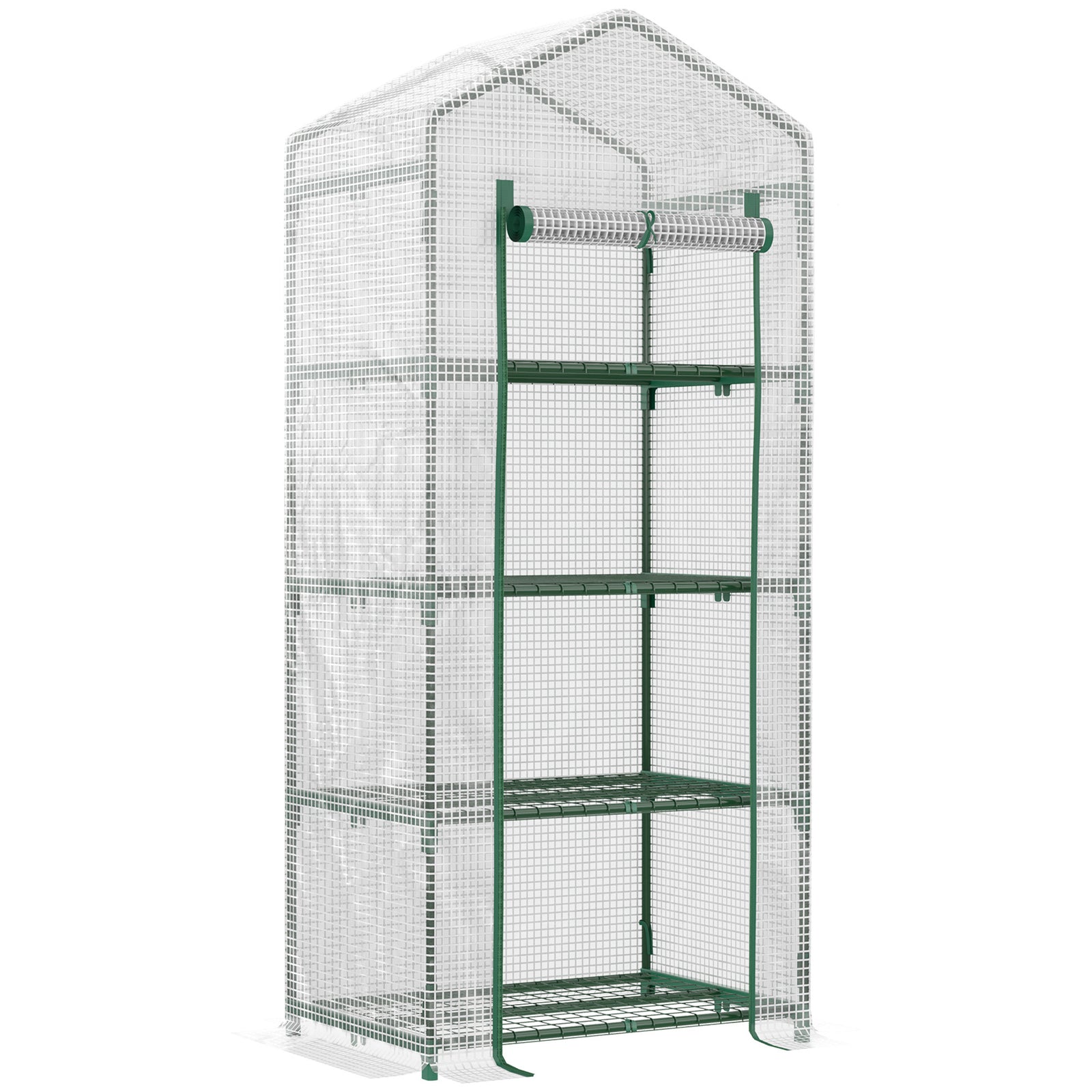 4-tier Portable Greenhouse W/ Pe Cover | White