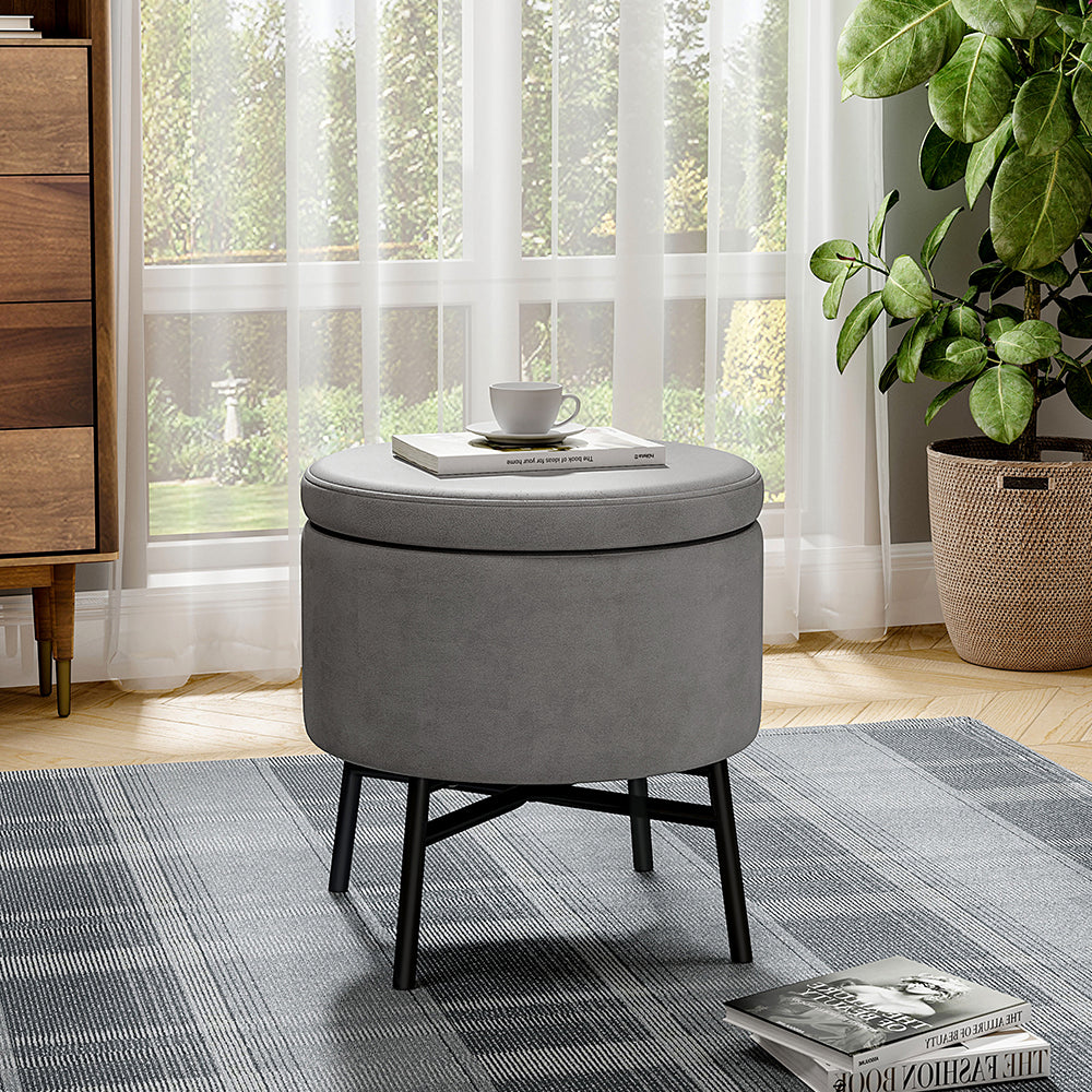 Contemporary Velvet Ottoman Metal Legs