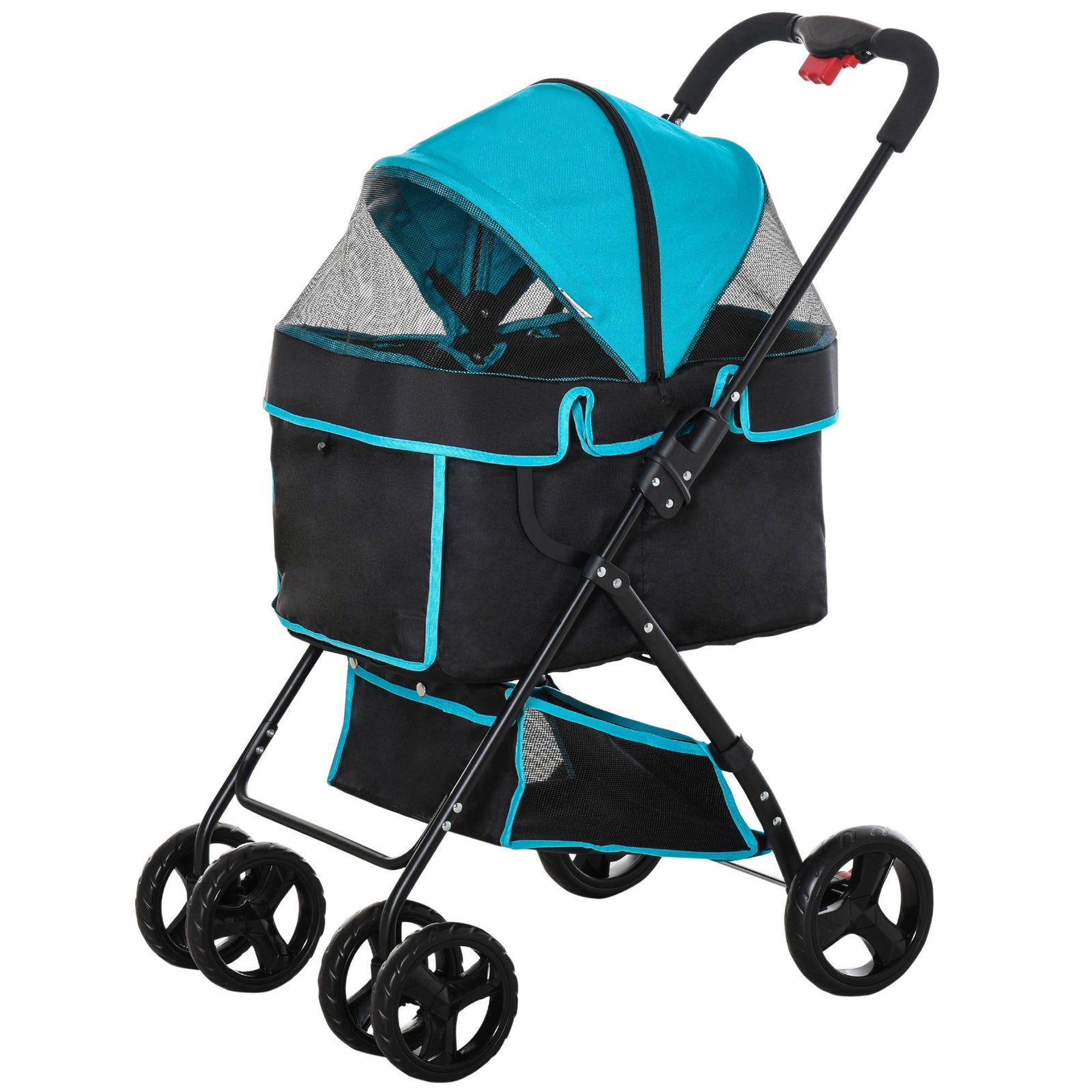 Pet Stroller Foldable Carriage W/ Brake Basket Canopy Removable Cloth