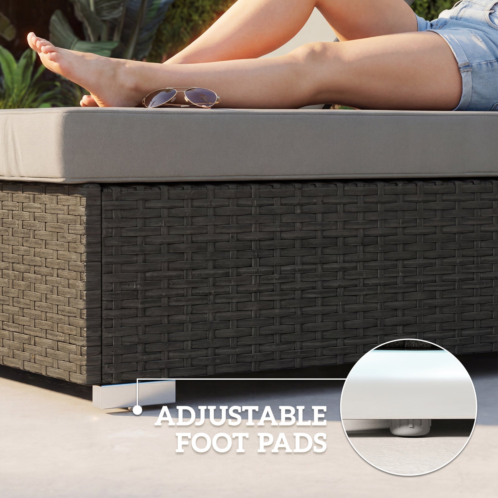 Rattan Sun Loungers Set Of 2 With Side Table | Dark Grey