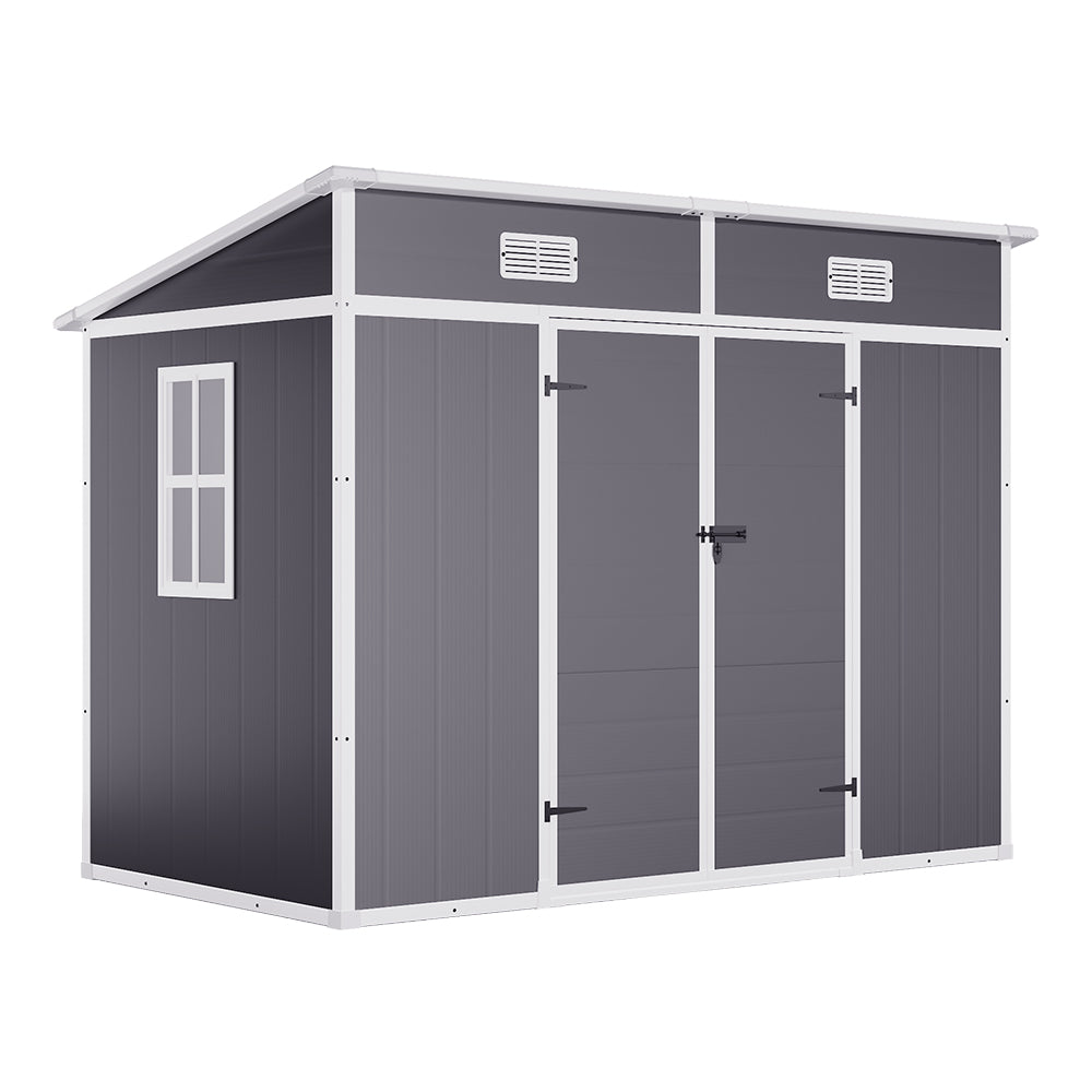 8x4ft Outdoor Plastic Garden Shed With Window, Vents And Floor Weather-resistant Storage For Tools & Equipment