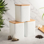 3-piece Kitchen Storage Square With Bamboo Lids Tea Coffee Sugar | White