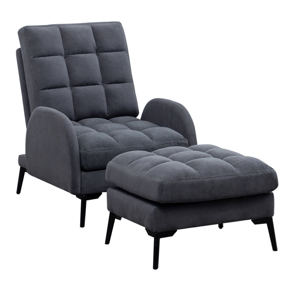 Frosted Velvet Armchair With Footstool Set– Adjustable 110°-180° Recline, Cozy Upholstered Chair With Metal Legs, Ergonomic Comfort | Grey