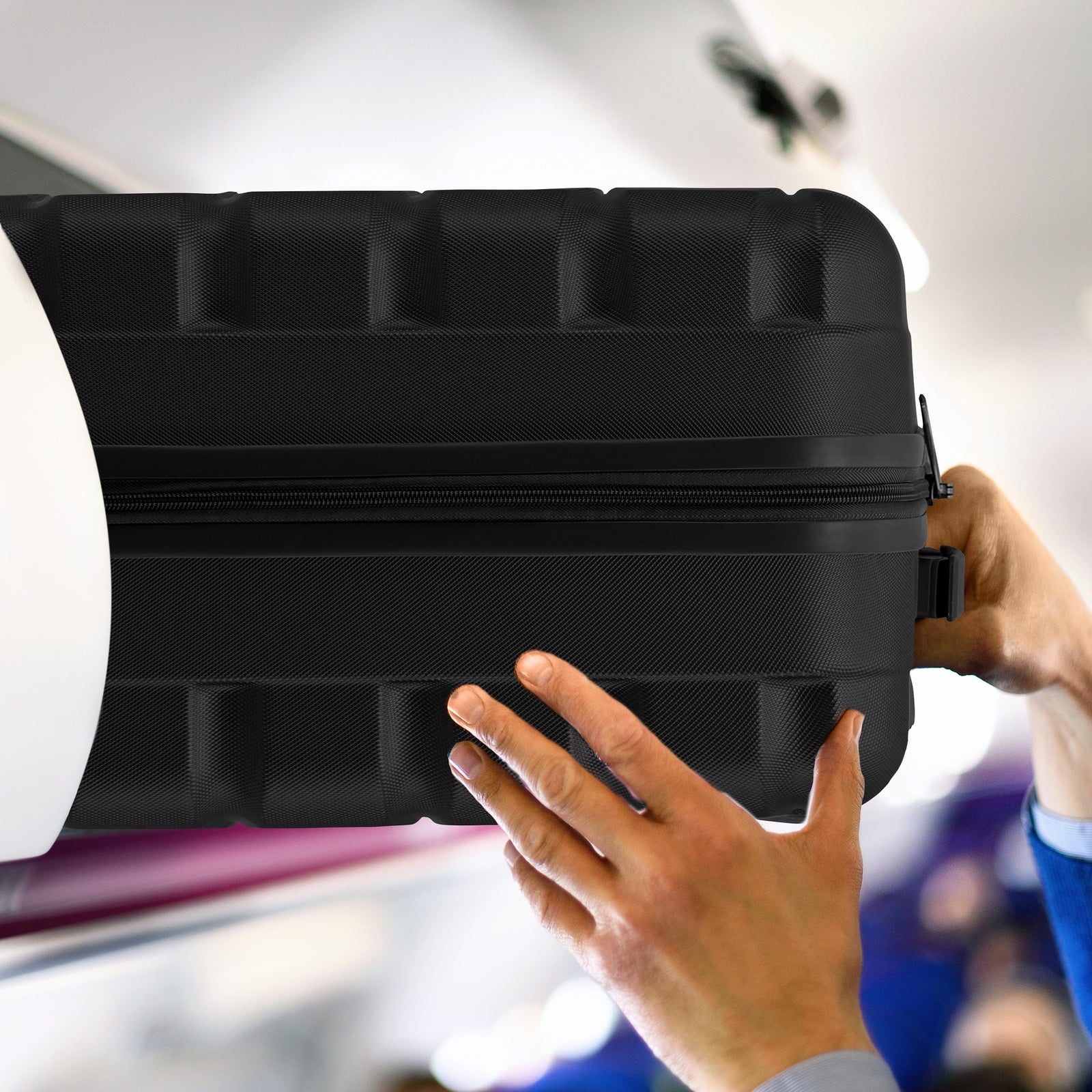 56x45x25cm Large Cabin Carry On Case - Overhead Luggage Suitcase - 4 Spinner Wheels - Abs Shell | 56 x 45 x 25cm | Black