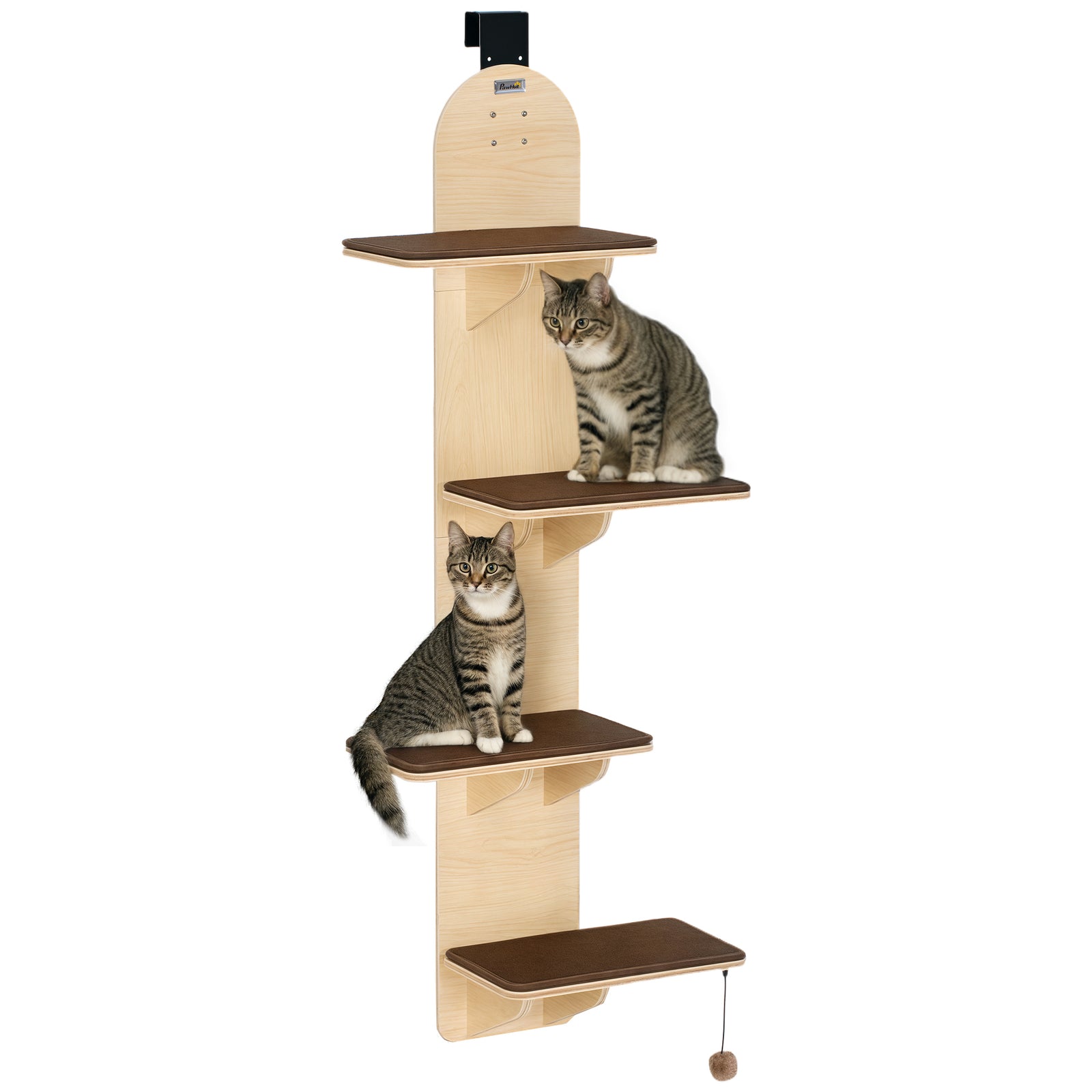 4-level Cat Tree Door Mounted With Washable Plush Pads, Toy Ball