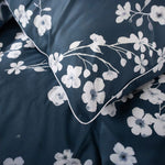 Petite Fleure 100% Cotton Duvet Cover Set – Floral Blossom Print Bedding With Piped Edges | King | Navy Blue