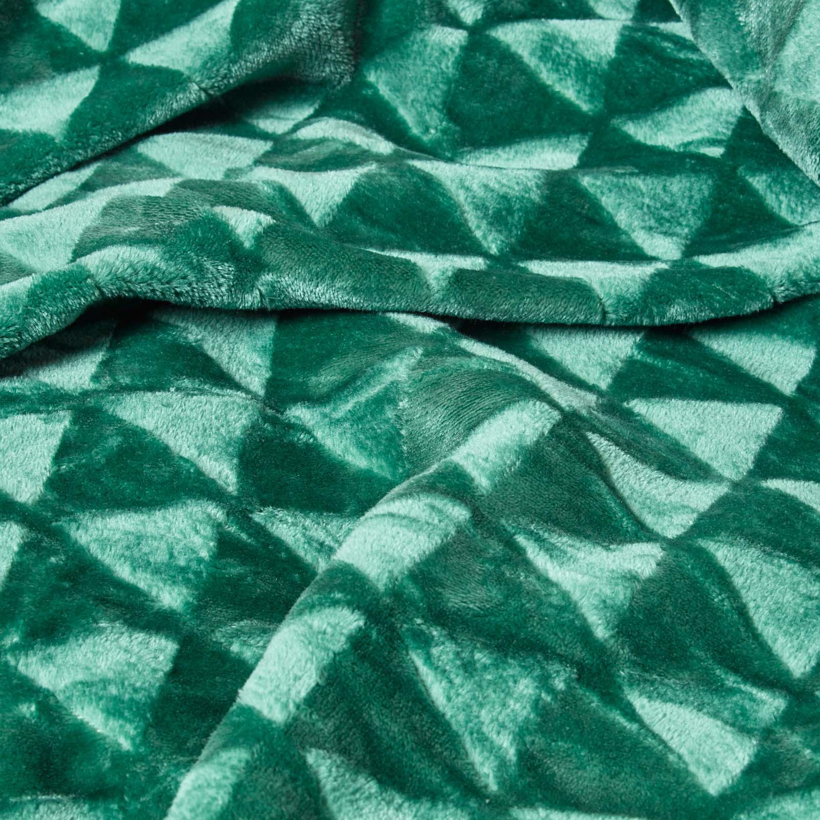Geometric Triangle Velvet Throw | 200cm x 230cm | Emerald Green