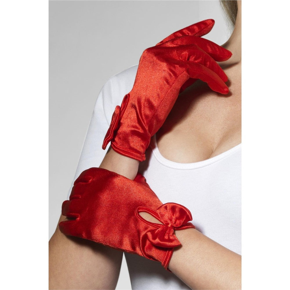 Gloves, Short, With Bow | Red