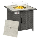 Rattan Gas Fire Pit Table With Rain Cover, Wind Guard, 14.5 Kw | Dark Grey