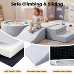 Soft Play Set 5pc Pu Leather Foam Blocks Baby Climbing Sliding Indoor Grey | Grey