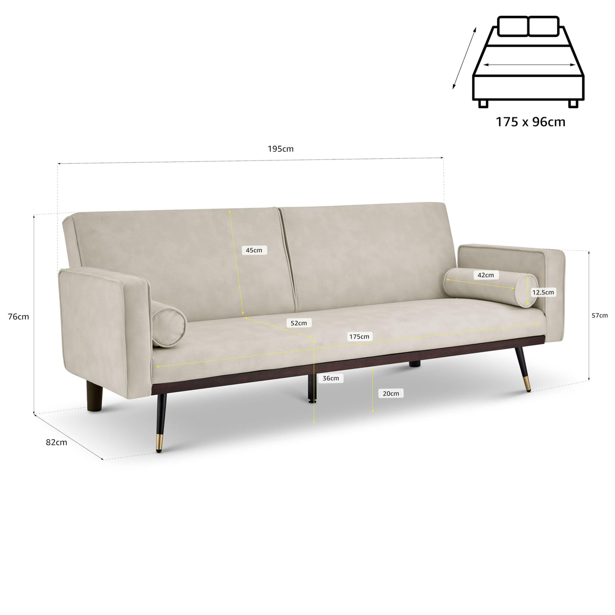 Jenna Suede Sofa Bed 3 Seater Living Room | Cream