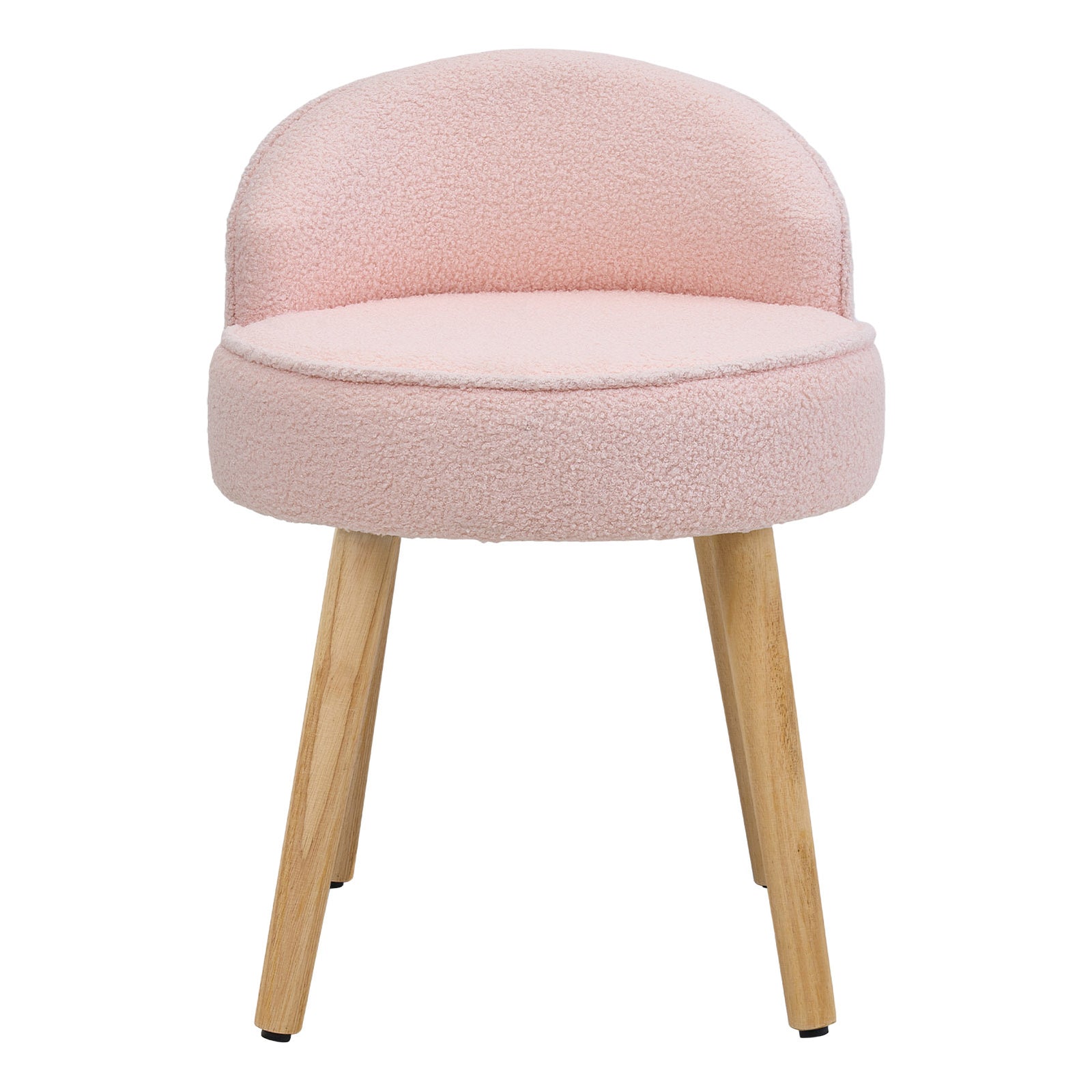 Teddy Fleece Dressing Table Stool With Rubberwood Legs | Pink