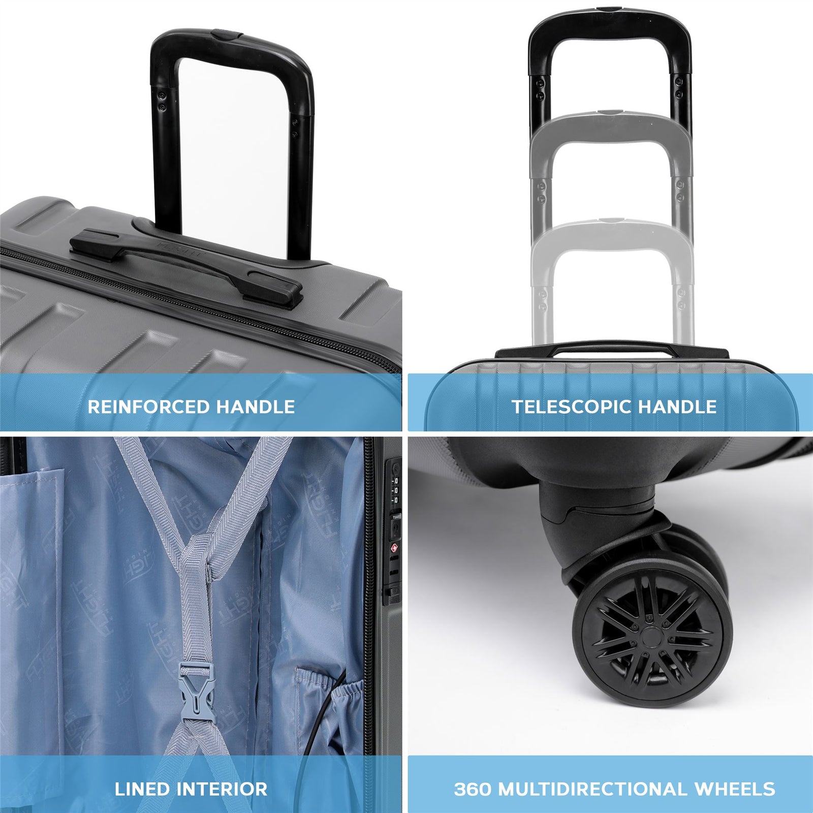 55x35x20cm Cabin Carry Bag Hard Shell Suitcase 100+ Airline Approved | Cabin | Anthracite