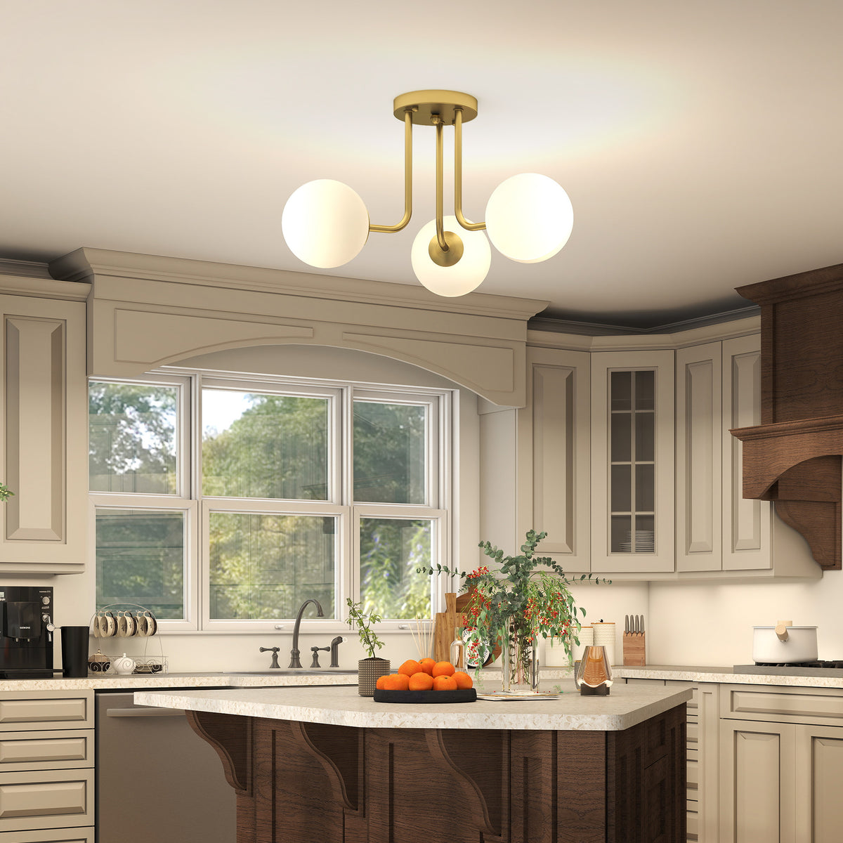 HOMCOM Light Fixture With 3-light Globe Shades, Modern Ceiling Light, Gold