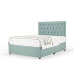 Plush Velvet Divan Base And Button Headboard | Double | Duck Egg