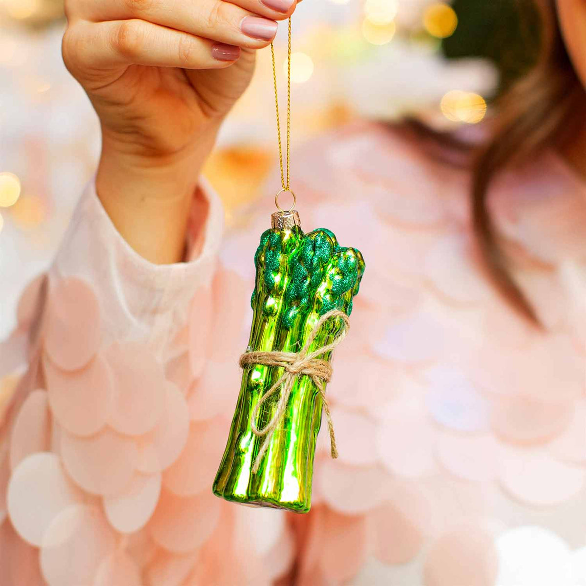 Glass Asparagus Christmas Bauble | Green