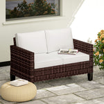 Rattan Sofa W/ Cushions, 2 Seater Garden Furniture | Brown