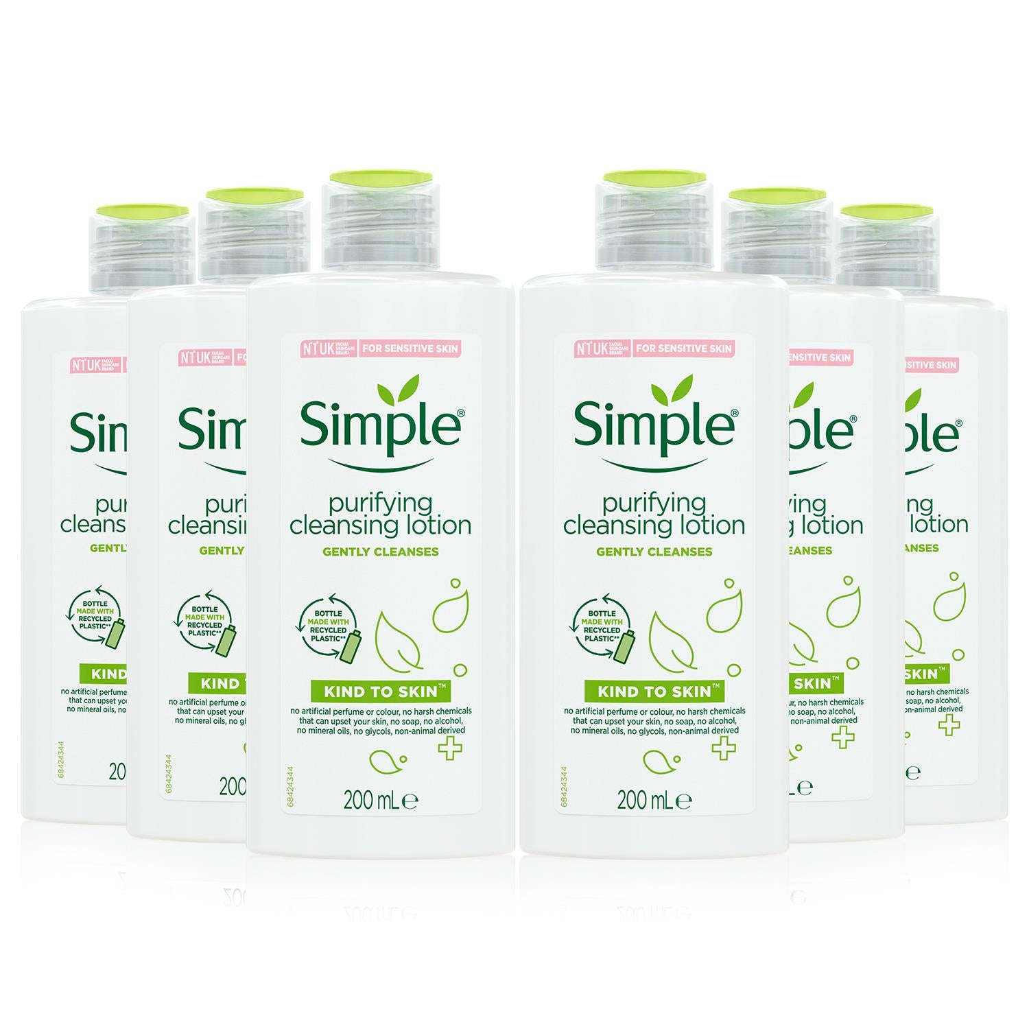 6 X 200ml Kind To Skin Purifying Cleansing Lotion For Sensitive Skin | Set-of-6 | White
