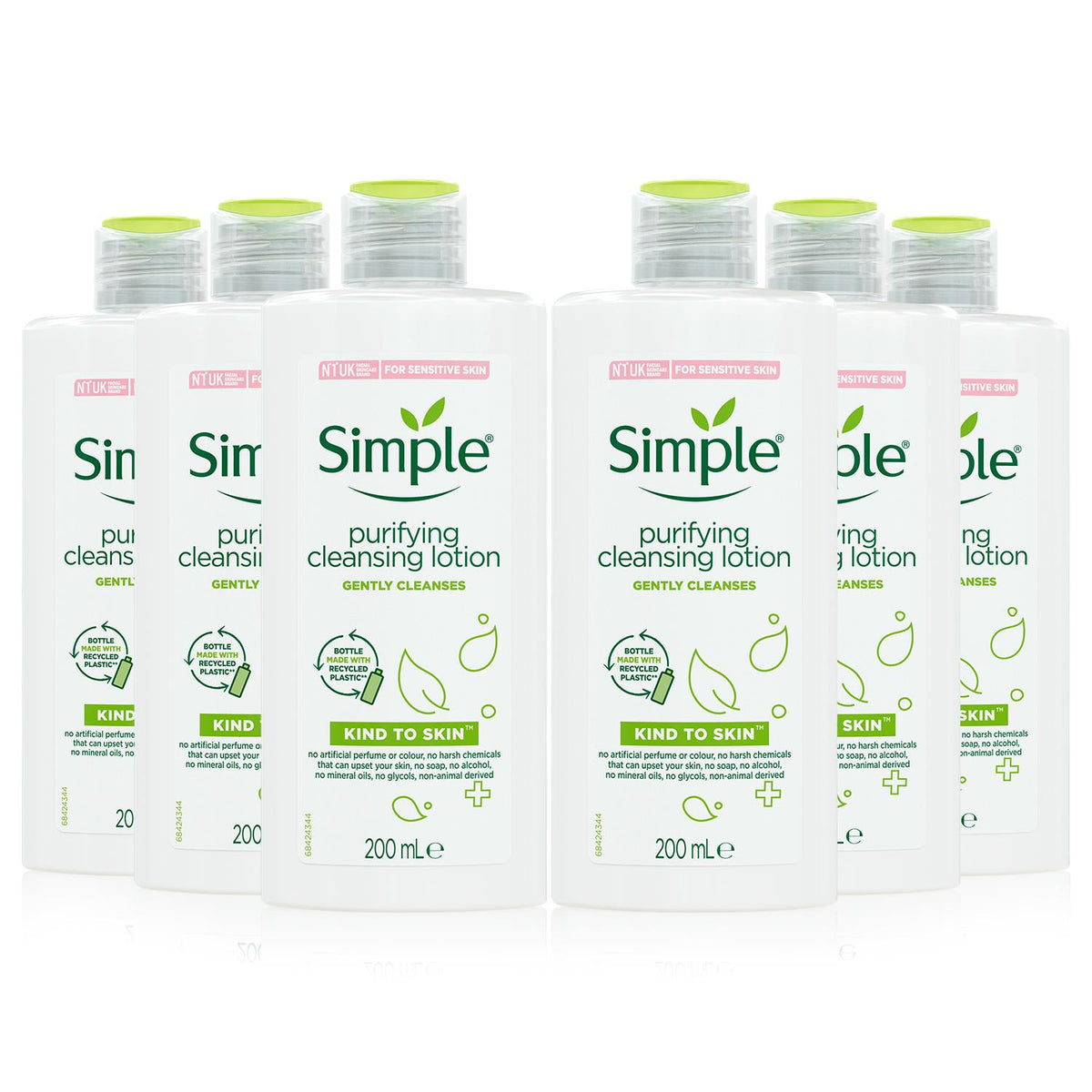 6 X 200ml Kind To Skin Purifying Cleansing Lotion For Sensitive Skin | Set of 6 | White