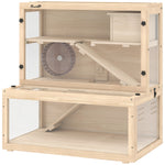 PawHut 3 Tier Wooden Hamster Cage With Hut, Wheel, Ramps, 80 X 50 X 84 Cm