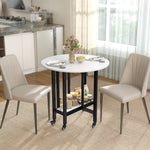 Folding Dining Table, Drop Leaf Table With Open Shelf, White Marble | M | White