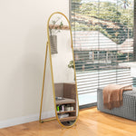 Oval Full Length Mirror With Metal Frame Hanging Or Leaning | One Size | Gold