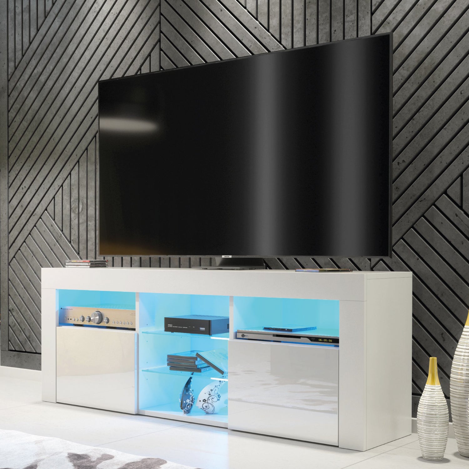Pulse Tv Unit 145cm With Led Lights | White
