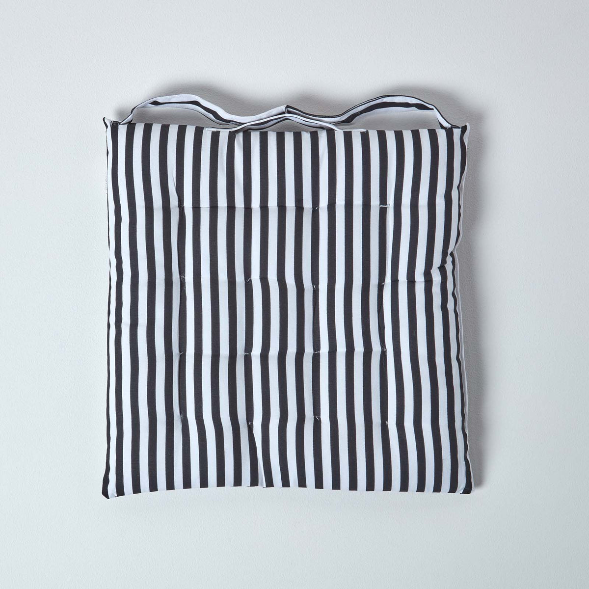 Striped Seat Pad With Straps 100% Cotton, 40 X 40 Cm | Set of 1 | Black & White