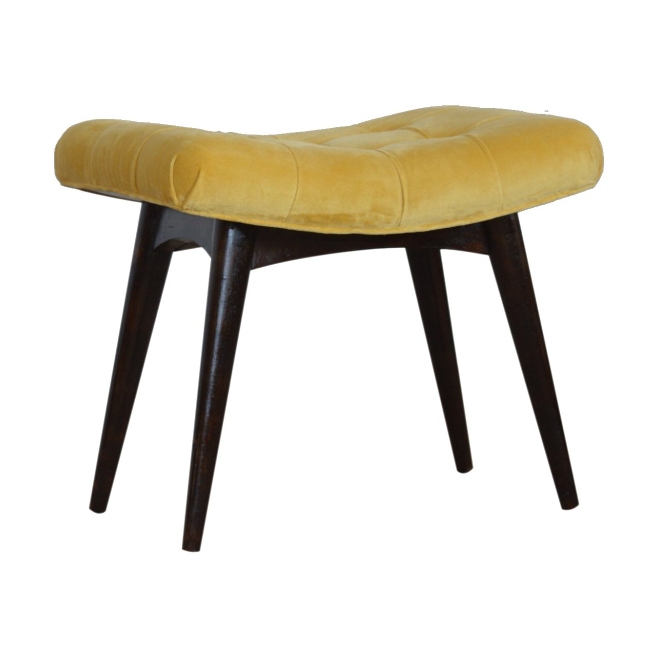 Solid Wood Mustard Cotton Velvet Curved Bench