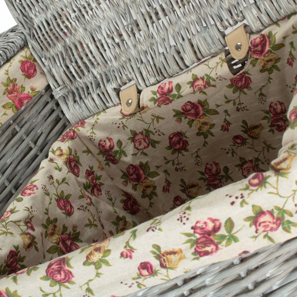 Grey Wash Square Laundry Basket With Garden Rose Lining