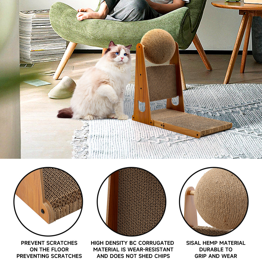 L-shaped Cat Scratcher With Cat Scratching Ball | Large