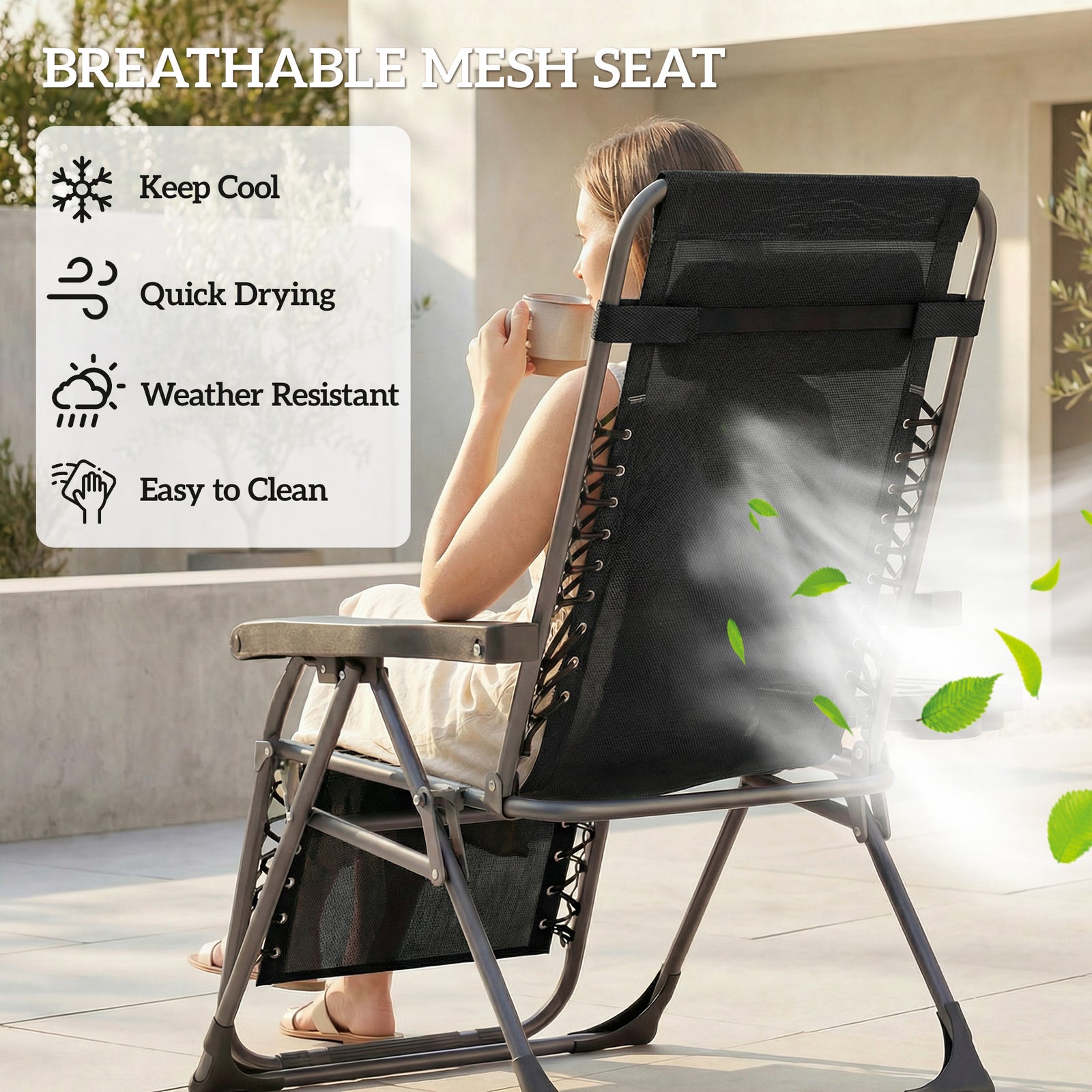 Zero Gravity Chairs Set Of 2 With Cup Holder, Headrest | Black