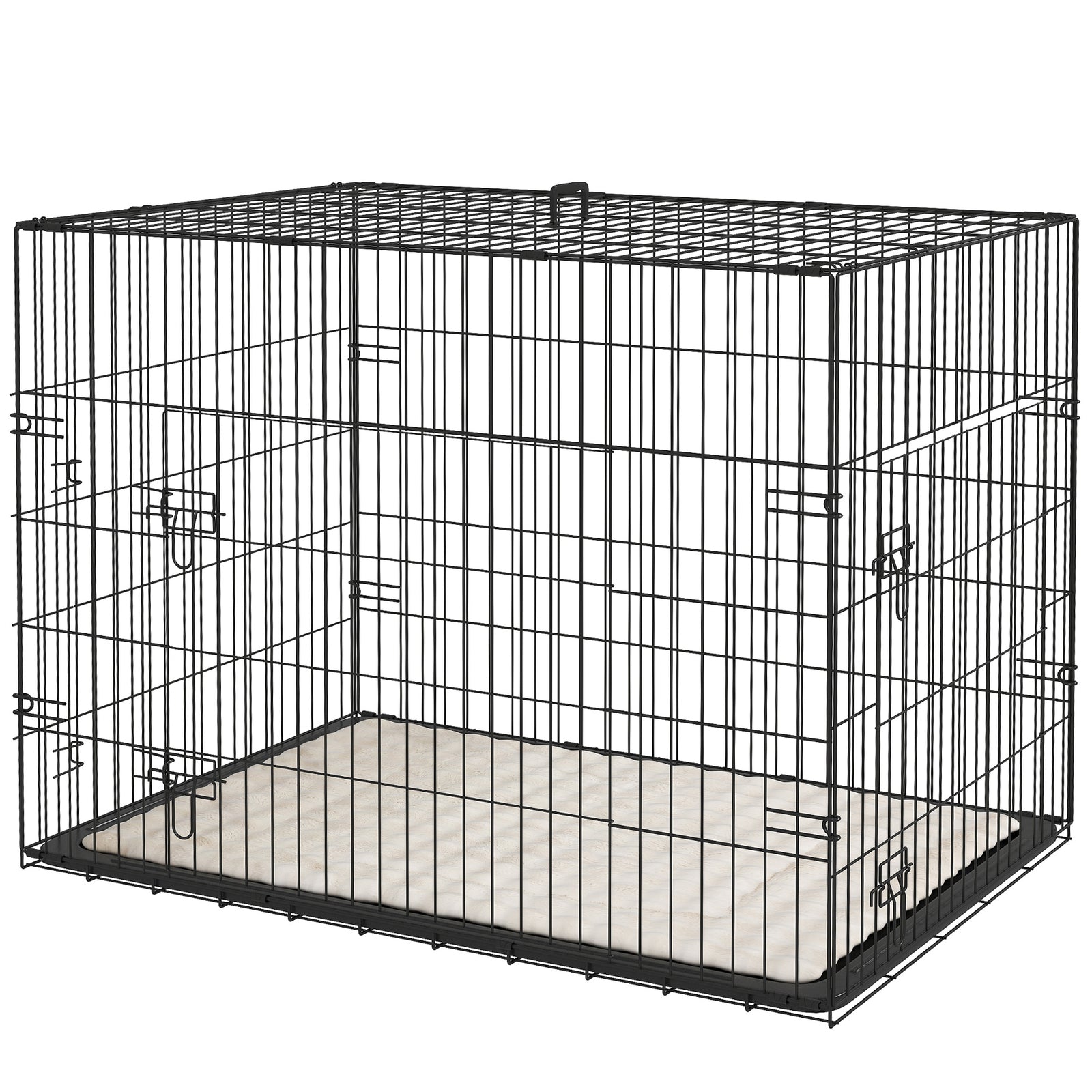 Pawhut Dog Crate With 2 Doors, Tray, Soft Cushion, For Extra Small Medium And Large Dogs | Black