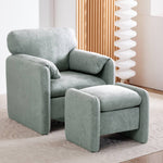 Chenille Upholstered Armchair With Footstool | Grey
