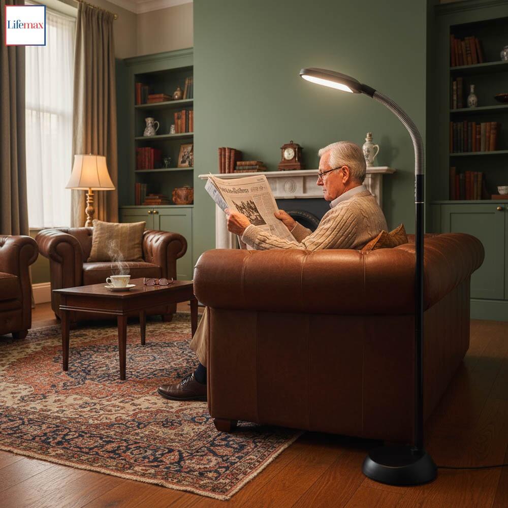 Professional Reading Floor Led Daylight Lamp With Touch Controls 5 Brightness Levels 3 Colour Temperatures & Flexible Precision Arm | White