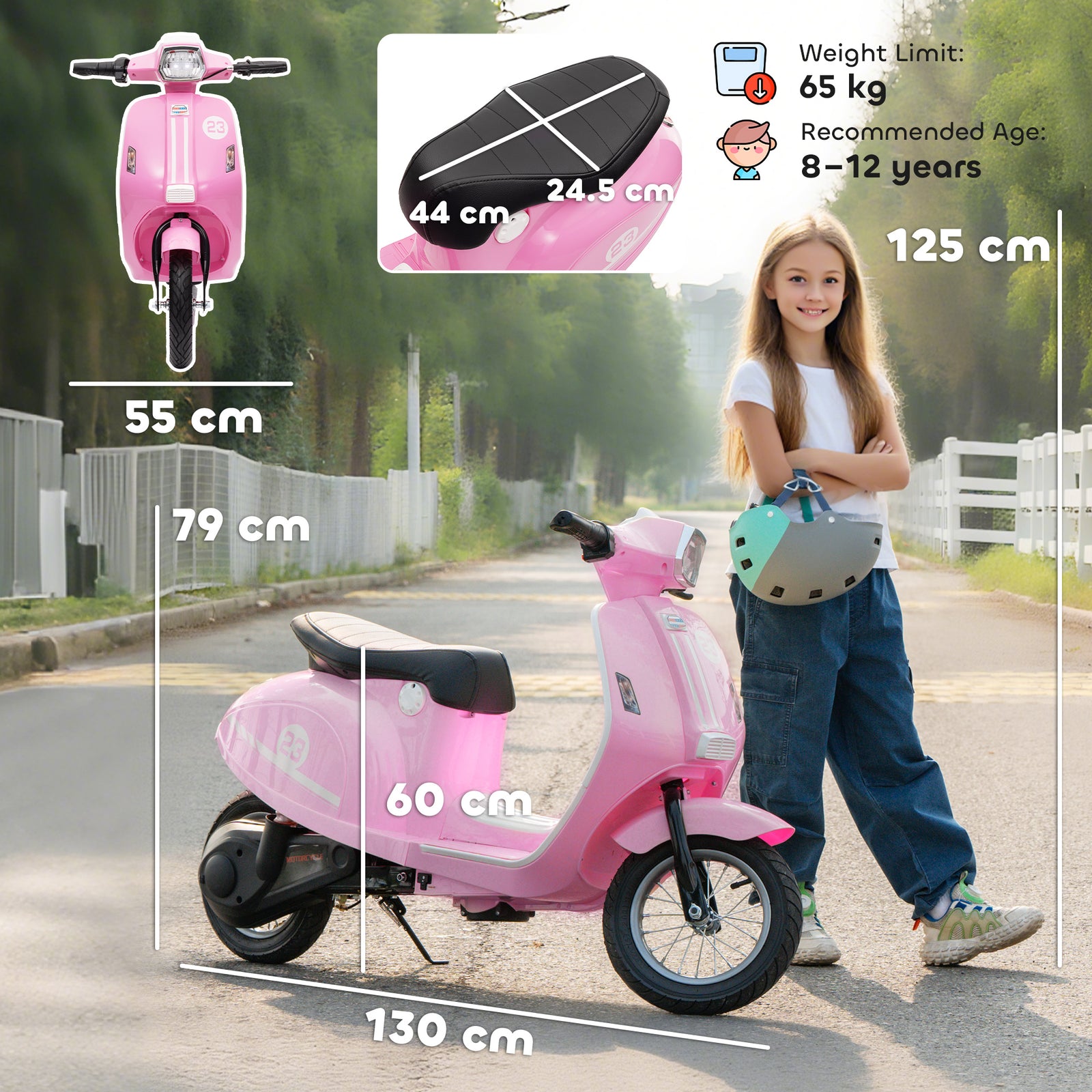 24v Battery Powered Ride On Motorcycle With Manual Throttle | Pink