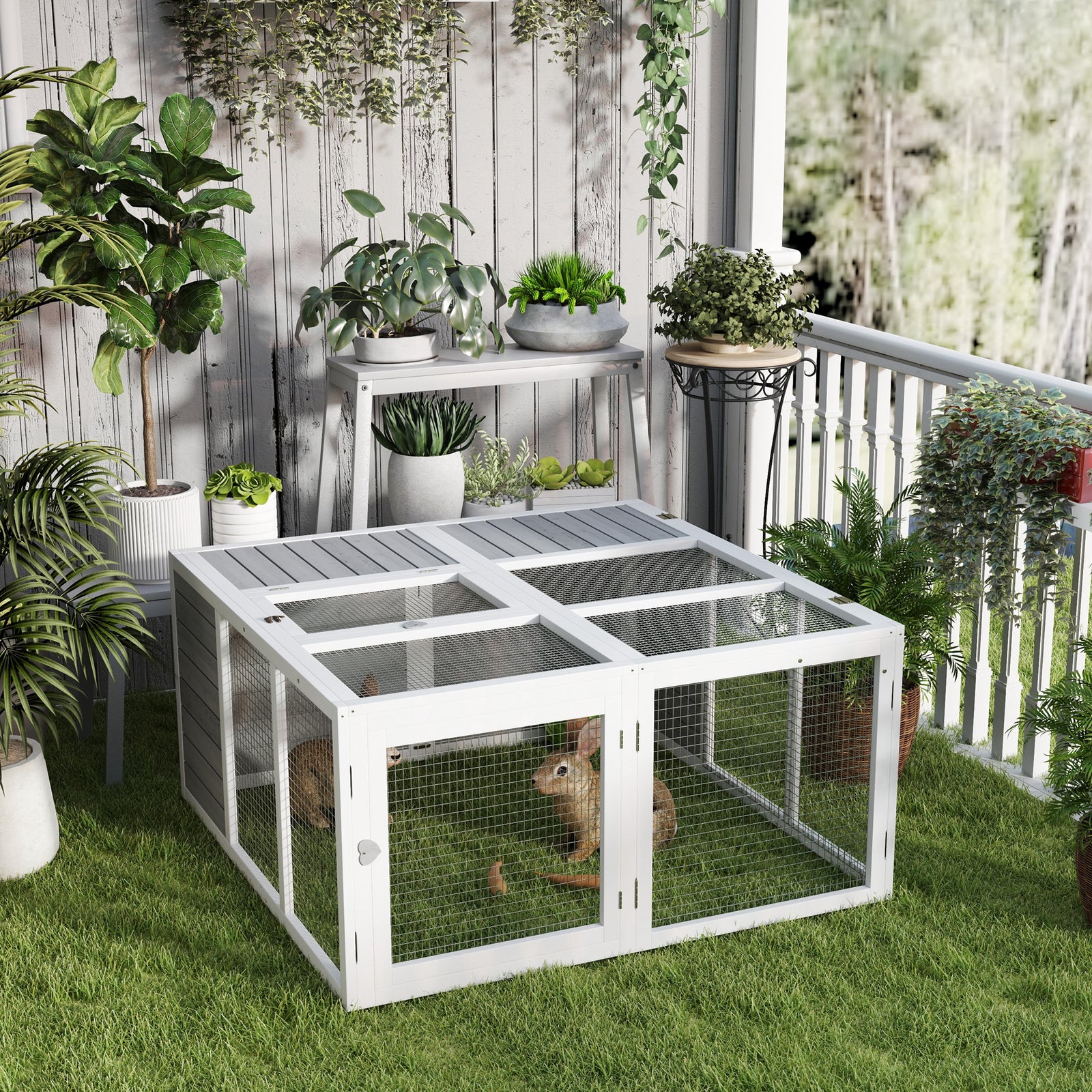 Rabbit Hutch Small Animal Guinea Pig House With Openable Roof Grey