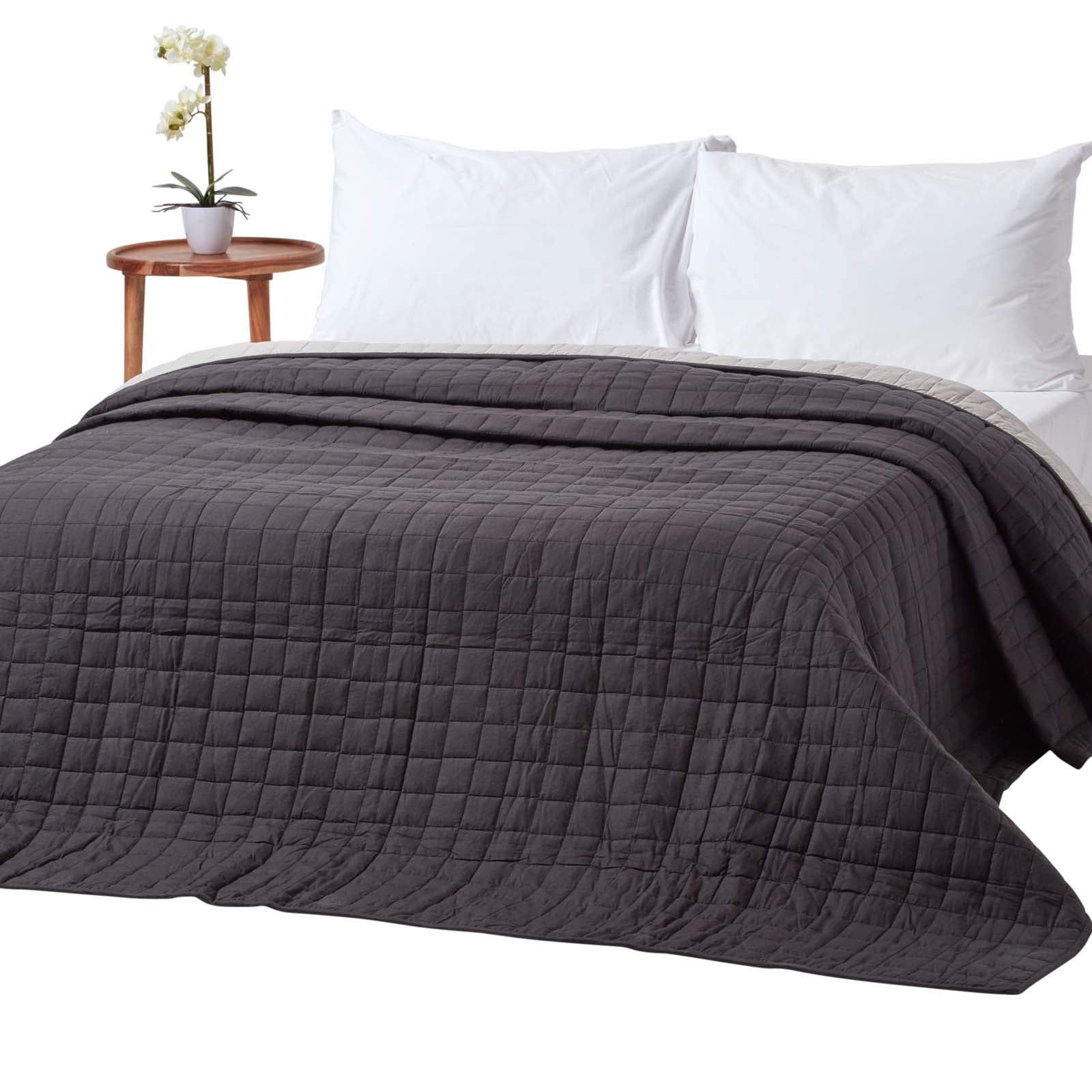 Cotton Quilted Reversible Bedspread | 230cm x 250cm | Black & Grey